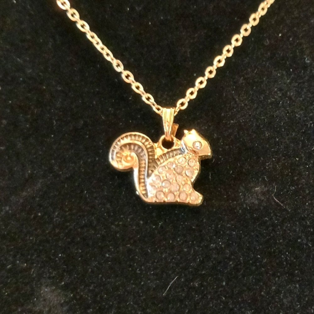 Casual squirrel Pendant and necklace Goldstone adjustable  length 16 to 18 inch